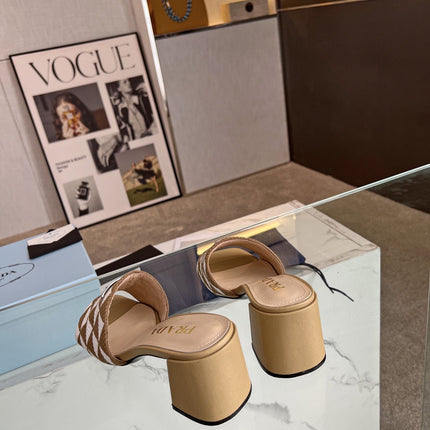 PRA EMBROIDERED SLIDES 65 TAWNY AND WHITE FABRIC