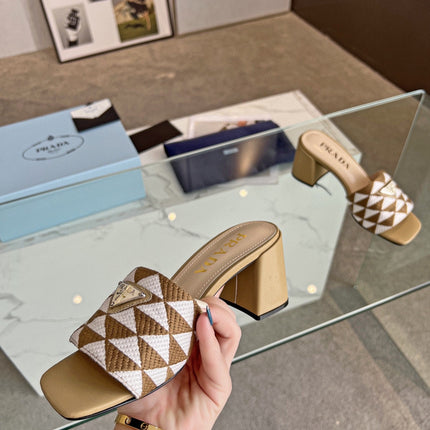 PRA EMBROIDERED SLIDES 65 TAWNY AND WHITE FABRIC