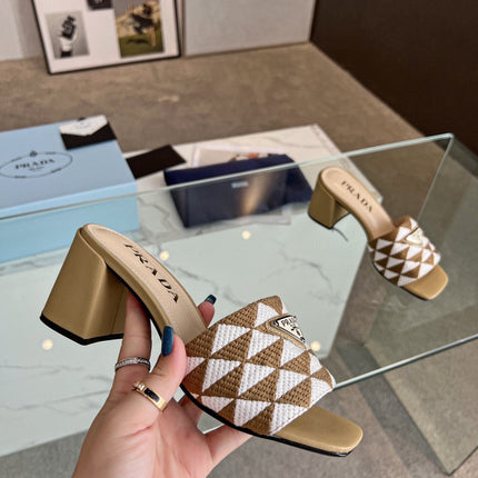 PRA EMBROIDERED SLIDES 65 TAWNY AND WHITE FABRIC