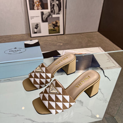 PRA EMBROIDERED SLIDES 65 TAWNY AND WHITE FABRIC