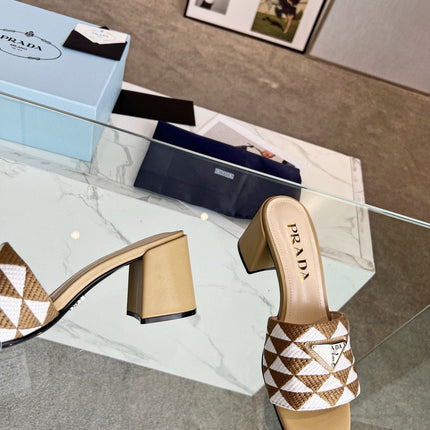 PRA EMBROIDERED SLIDES 65 TAWNY AND WHITE FABRIC