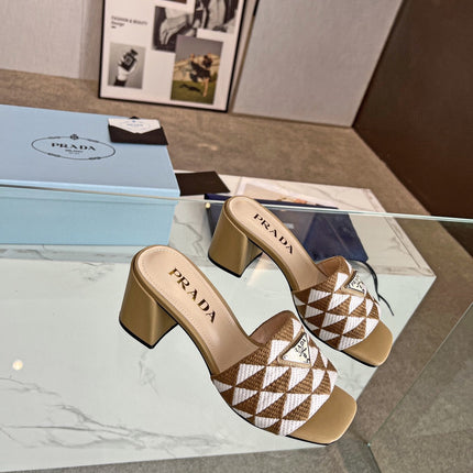 PRA EMBROIDERED SLIDES 65 TAWNY AND WHITE FABRIC