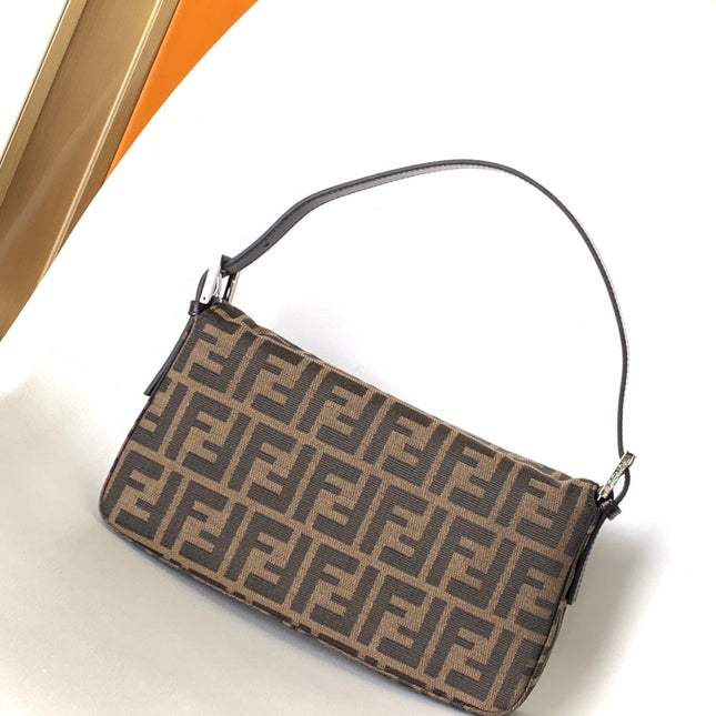Fend Baguette 27 Shoulder Bag Brown FF Jacquard Fabric Bag Shw