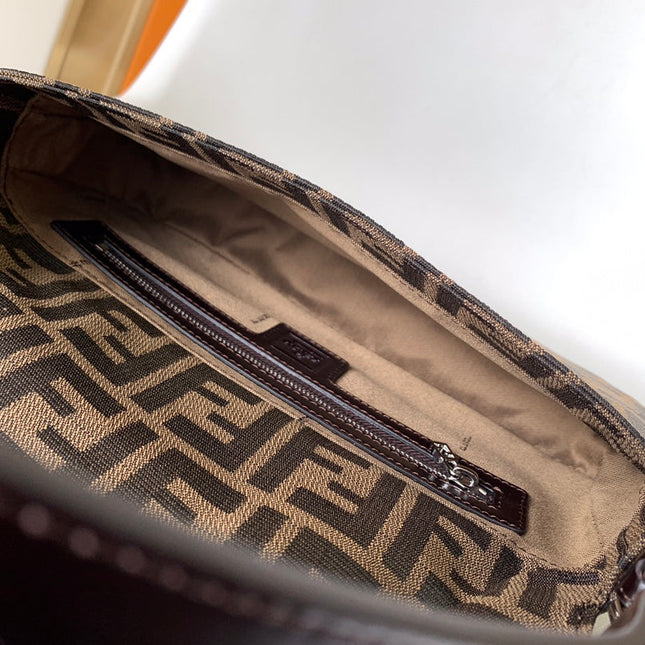 Fend Baguette 27 Shoulder Bag Brown FF Jacquard Fabric Bag Shw