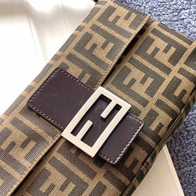 Fend Baguette 27 Shoulder Bag Brown FF Jacquard Fabric Bag Shw