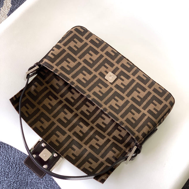 Fend Baguette 27 Shoulder Bag Brown FF Jacquard Fabric Bag Shw