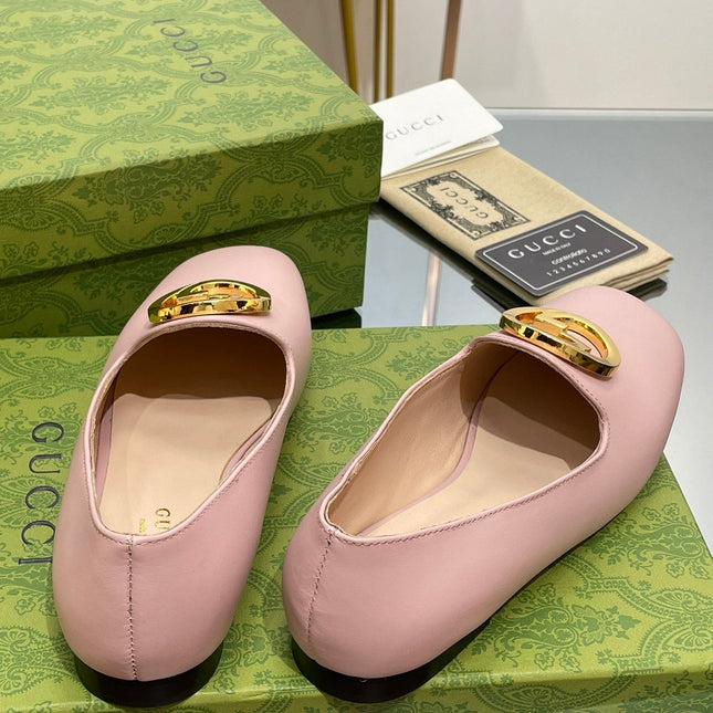BLONDIE LOGO-PLAQUE LOAFERS IN LIGHT PINK CALFSKIN WITH GOLD HARDWARE