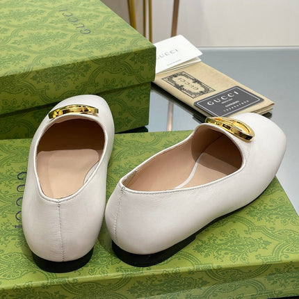 BLONDIE LOGO-PLAQUE LOAFERS IN WHITE CALFSKIN WITH GOLD HARDWARE