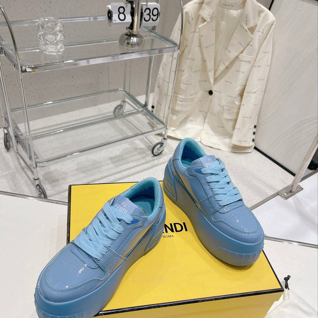 FENDI LOW-TOP TRAINER IN CERULEAN BLUE CALFSKIN