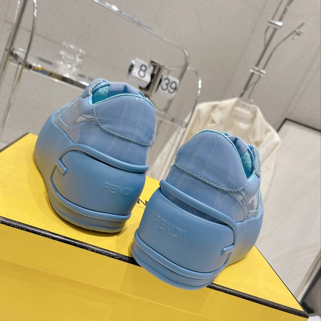 FENDI LOW-TOP TRAINER IN CERULEAN BLUE CALFSKIN