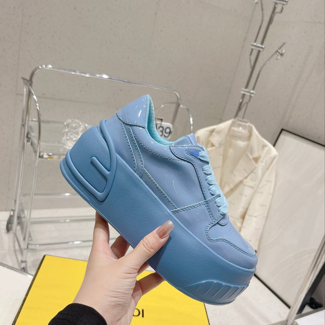 FENDI LOW-TOP TRAINER IN CERULEAN BLUE CALFSKIN