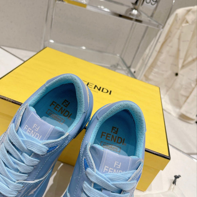 FENDI LOW-TOP TRAINER IN CERULEAN BLUE CALFSKIN