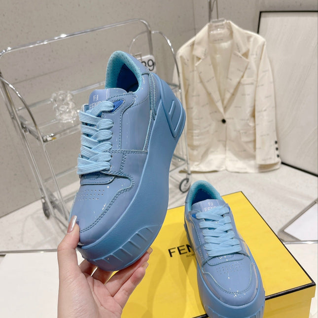 FENDI LOW-TOP TRAINER IN CERULEAN BLUE CALFSKIN