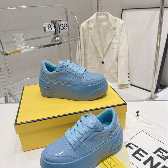 FENDI LOW-TOP TRAINER IN CERULEAN BLUE CALFSKIN