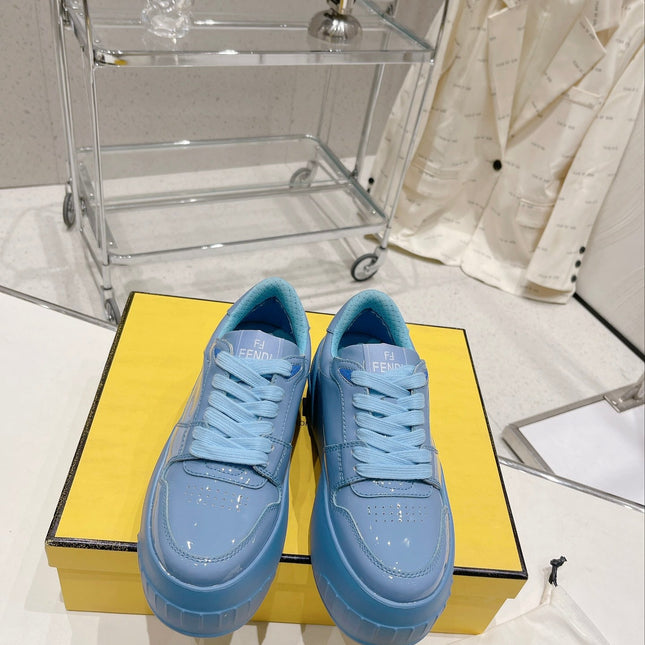 FENDI LOW-TOP TRAINER IN CERULEAN BLUE CALFSKIN