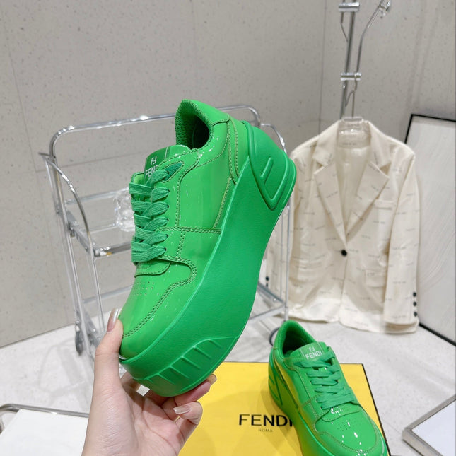 FENDI LOW-TOP TRAINER IN LAWN GREEN CALFSKIN