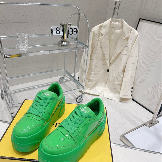 FENDI LOW-TOP TRAINER IN LAWN GREEN CALFSKIN