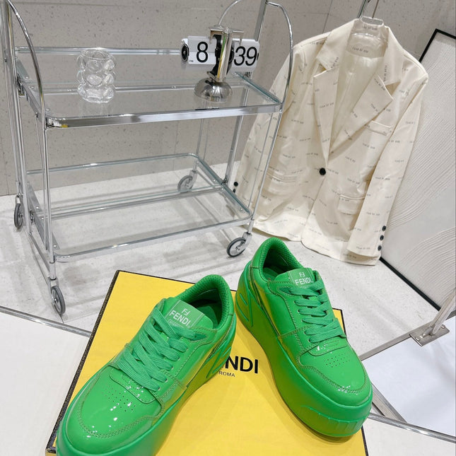 FENDI LOW-TOP TRAINER IN LAWN GREEN CALFSKIN