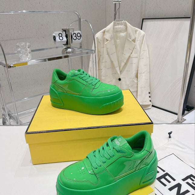 FENDI LOW-TOP TRAINER IN LAWN GREEN CALFSKIN