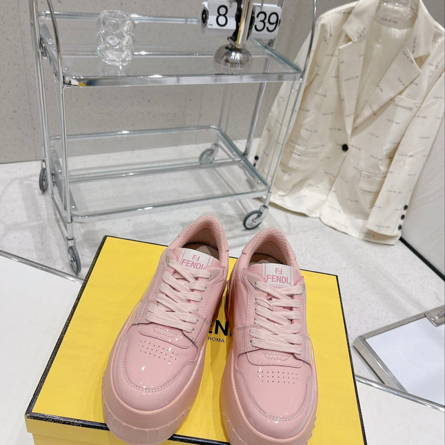 FENDI LOW-TOP TRAINER IN LIGHT PINK CALFSKIN