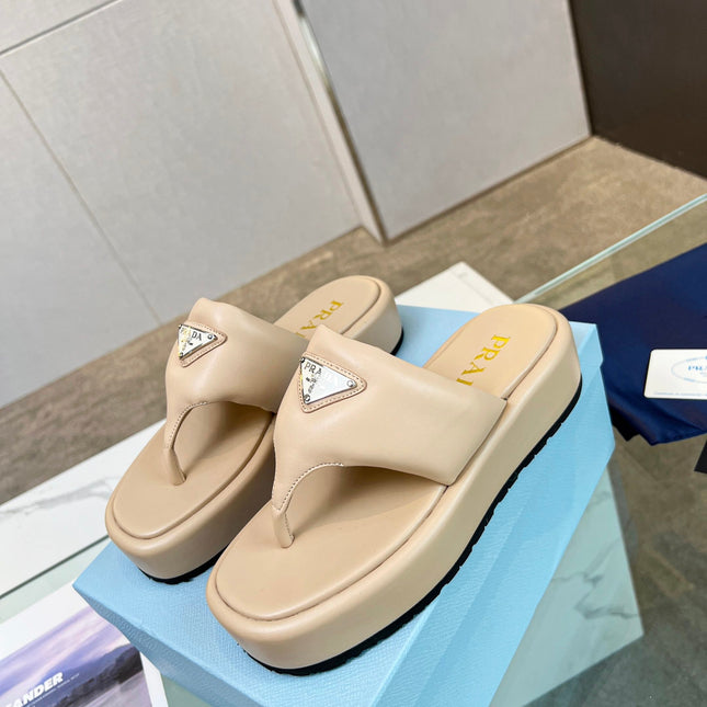 PRA SOFT PADDED NAPPA THONG WEDGE SANDALS TUSCAN LAMBSKIN