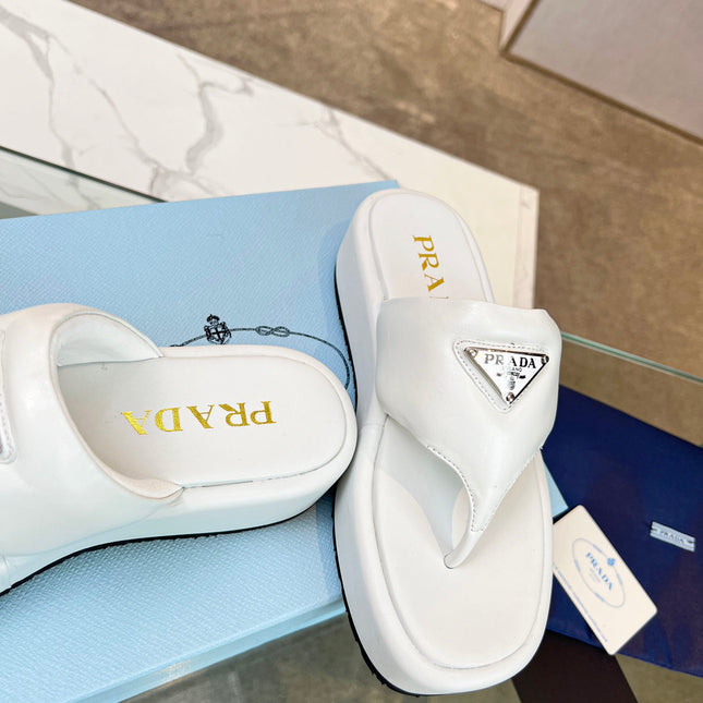 PRA SOFT PADDED NAPPA THONG WEDGE SANDALS WHITE LAMBSKIN