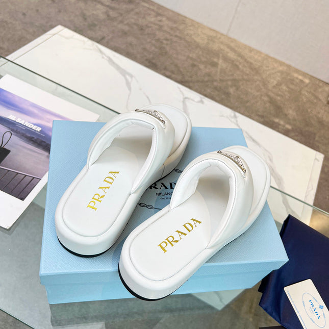 PRA SOFT PADDED NAPPA THONG WEDGE SANDALS WHITE LAMBSKIN