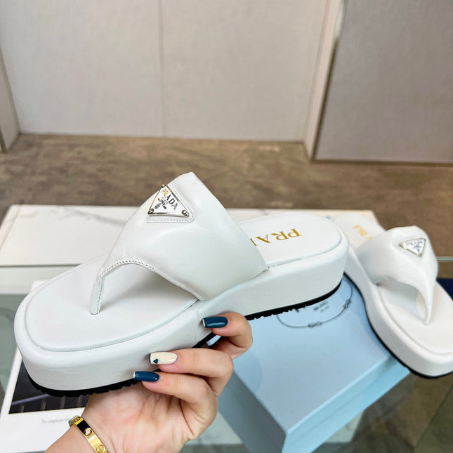 PRA SOFT PADDED NAPPA THONG WEDGE SANDALS WHITE LAMBSKIN