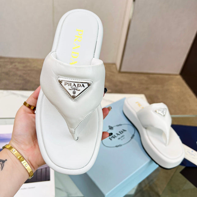 PRA SOFT PADDED NAPPA THONG WEDGE SANDALS WHITE LAMBSKIN