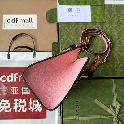 DIANA MEDIUM TOTE BAG 27 IN PINK CALFSKIN BAMBOO HANDLES