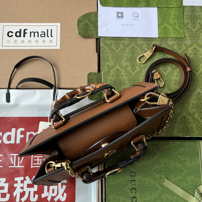 DIANA MEDIUM TOTE BAG 27 IN BROWN CALFSKIN BAMBOO HANDLES