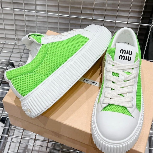SNEAKERS THICK-SOLED SHAMROCK COLOR MESH COWHIDE