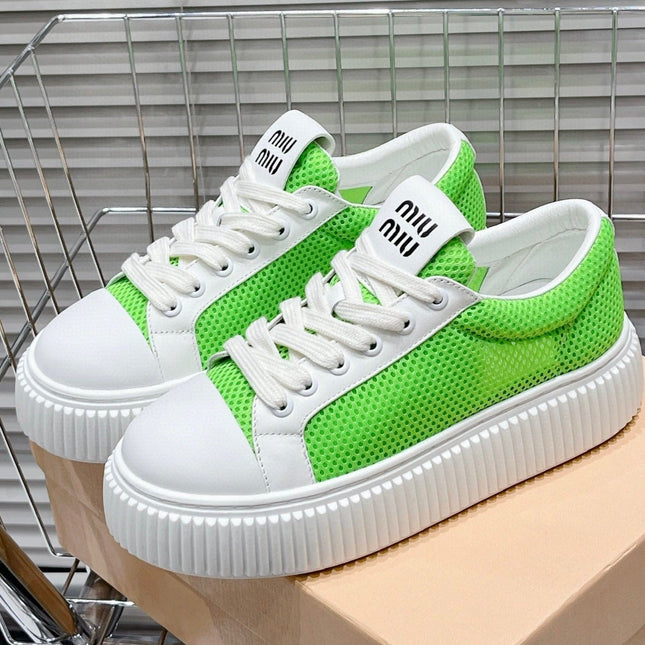 SNEAKERS THICK-SOLED SHAMROCK COLOR MESH COWHIDE