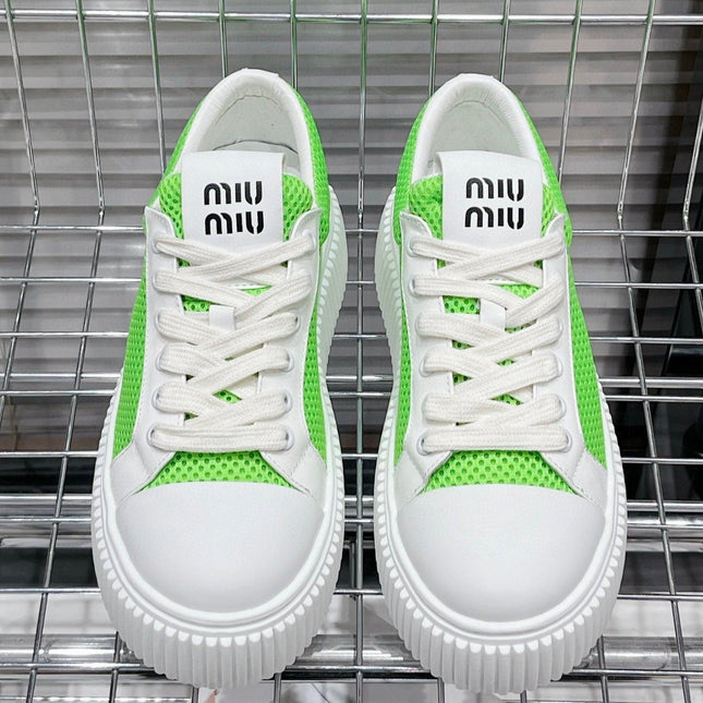 SNEAKERS THICK-SOLED SHAMROCK COLOR MESH COWHIDE