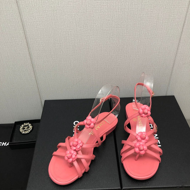 FLORAL FLAT SANDAL IN DARK PINK LAMBSKIN