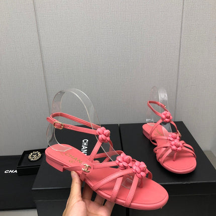 FLORAL FLAT SANDAL IN DARK PINK LAMBSKIN