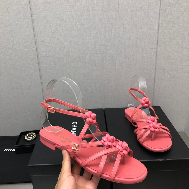 FLORAL FLAT SANDAL IN DARK PINK LAMBSKIN