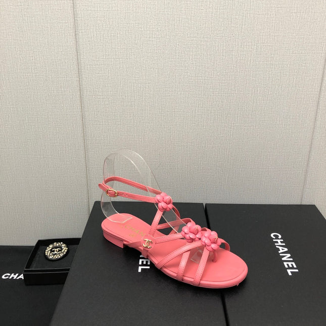 FLORAL FLAT SANDAL IN DARK PINK LAMBSKIN