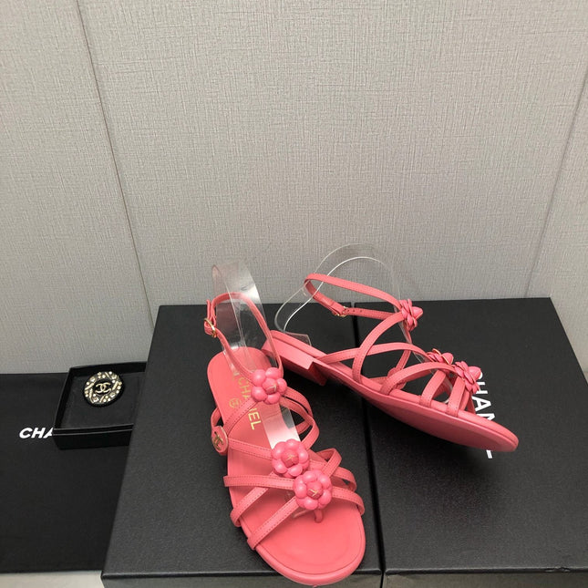 FLORAL FLAT SANDAL IN DARK PINK LAMBSKIN