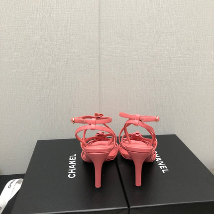 FLORAL HIGH HEEL SANDAL IN DARK PINK LAMBSKIN