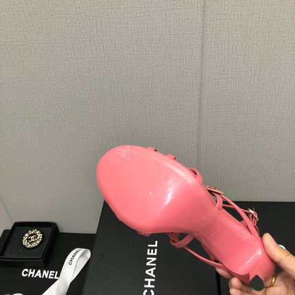 FLORAL HIGH HEEL SANDAL IN DARK PINK LAMBSKIN