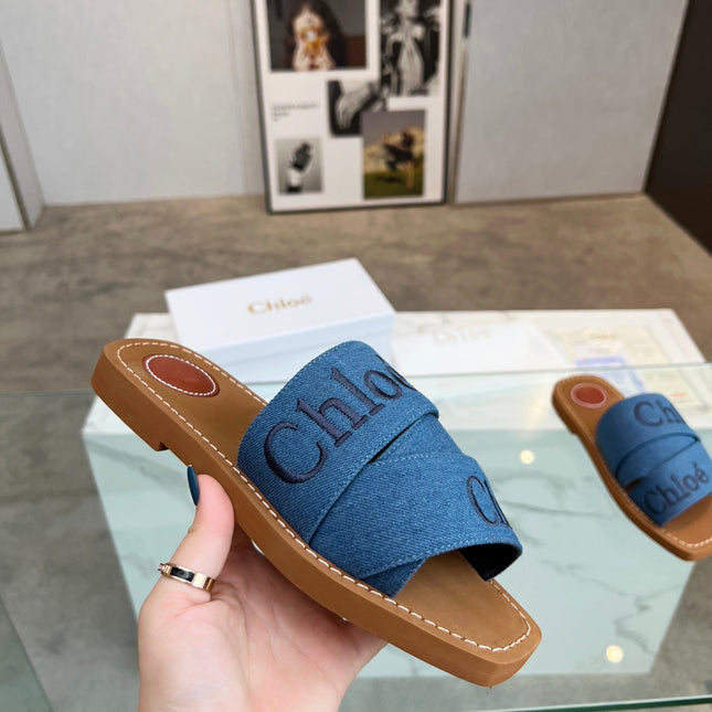 WOODY MULE IN COBALT BLUE DENIM WITH EMBROIDERED LOGO