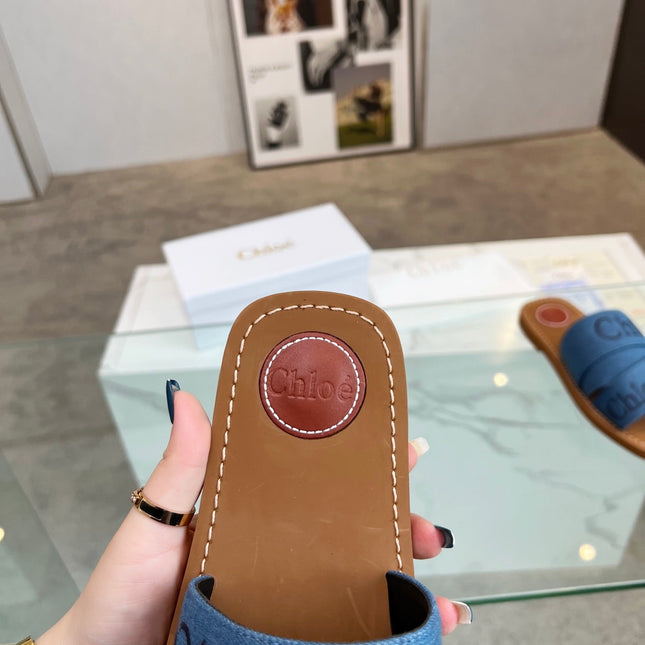 WOODY MULE IN COBALT BLUE DENIM WITH EMBROIDERED LOGO