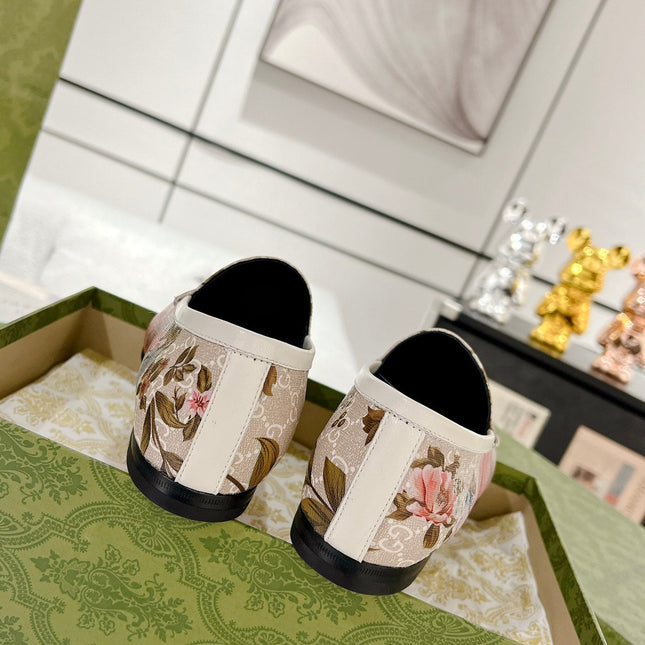 HORSEBIT LOAFER WITH FLOWER PRINT IN LINEN BEIGE MONOGRAM JACQUARD FABRIC