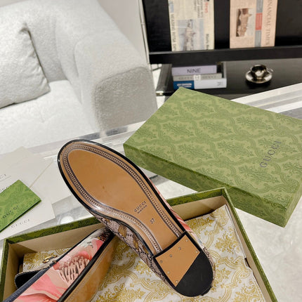 HORSEBIT LOAFER WITH FLOWER PRINT IN DARK BEIGE MONOGRAM JACQUARD FABRIC