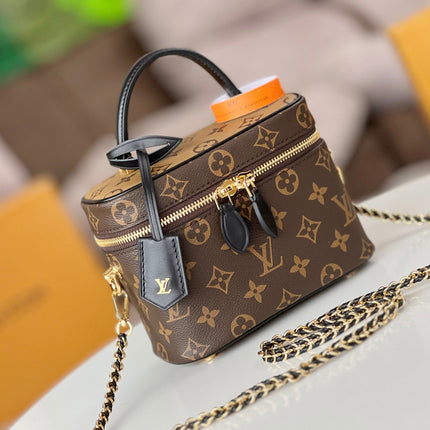 LV 25S VANITY 19 IN DARK BROWN MONOGRAM COATED CANVAS LEATHER TRIM BLACK