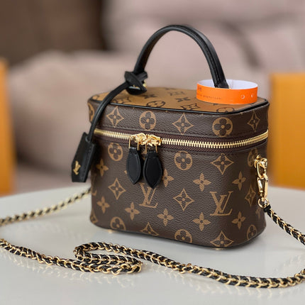 LV 25S VANITY 19 IN DARK BROWN MONOGRAM COATED CANVAS LEATHER TRIM BLACK