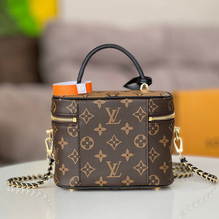 LV 25S VANITY 19 IN DARK BROWN MONOGRAM COATED CANVAS LEATHER TRIM BLACK