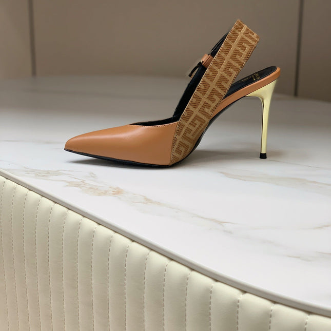 BALMAIN 25S SLINGBACK SHOES 95MM IN DARK BROWN CALFSKIN