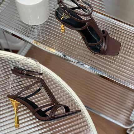 BALMAIN 25S MONETA SANDAL 95MM IN DARK BROWN CALFSKIN
